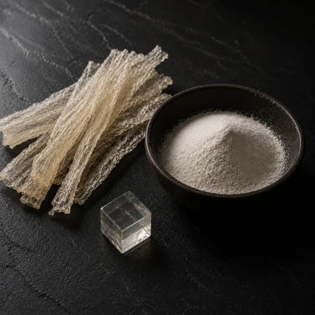 Agar agar strips and powder on a neutral surface